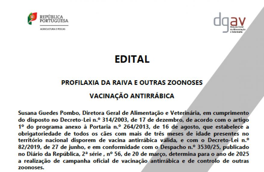 Vacinação Antirábica -Dias 17 e 18 Julho 2025