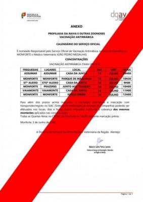 CALEND&Aacute;RIO   - PROFILAXIA DA RAIVA E OUTRAS ZOONOSES VACINA&Ccedil;&Atilde;O ANTIRR&Aacute;BICA