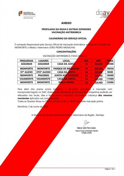 CALEND&Aacute;RIO   - PROFILAXIA DA RAIVA E OUTRAS ZOONOSES VACINA&Ccedil;&Atilde;O ANTIRR&Aacute;BICA