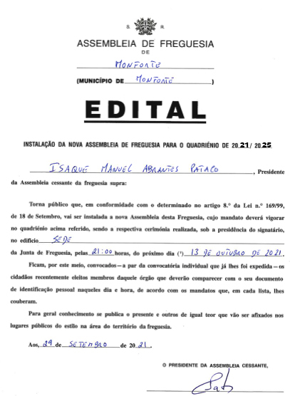 Edital - Instalação da nova Assembleia 2021-2025 Edital - Instalação da nova Assembleia 2021-2025